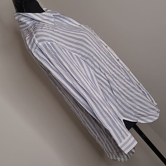 Grand and greene sz L blue striped button front shirt - Picture 2 of 7